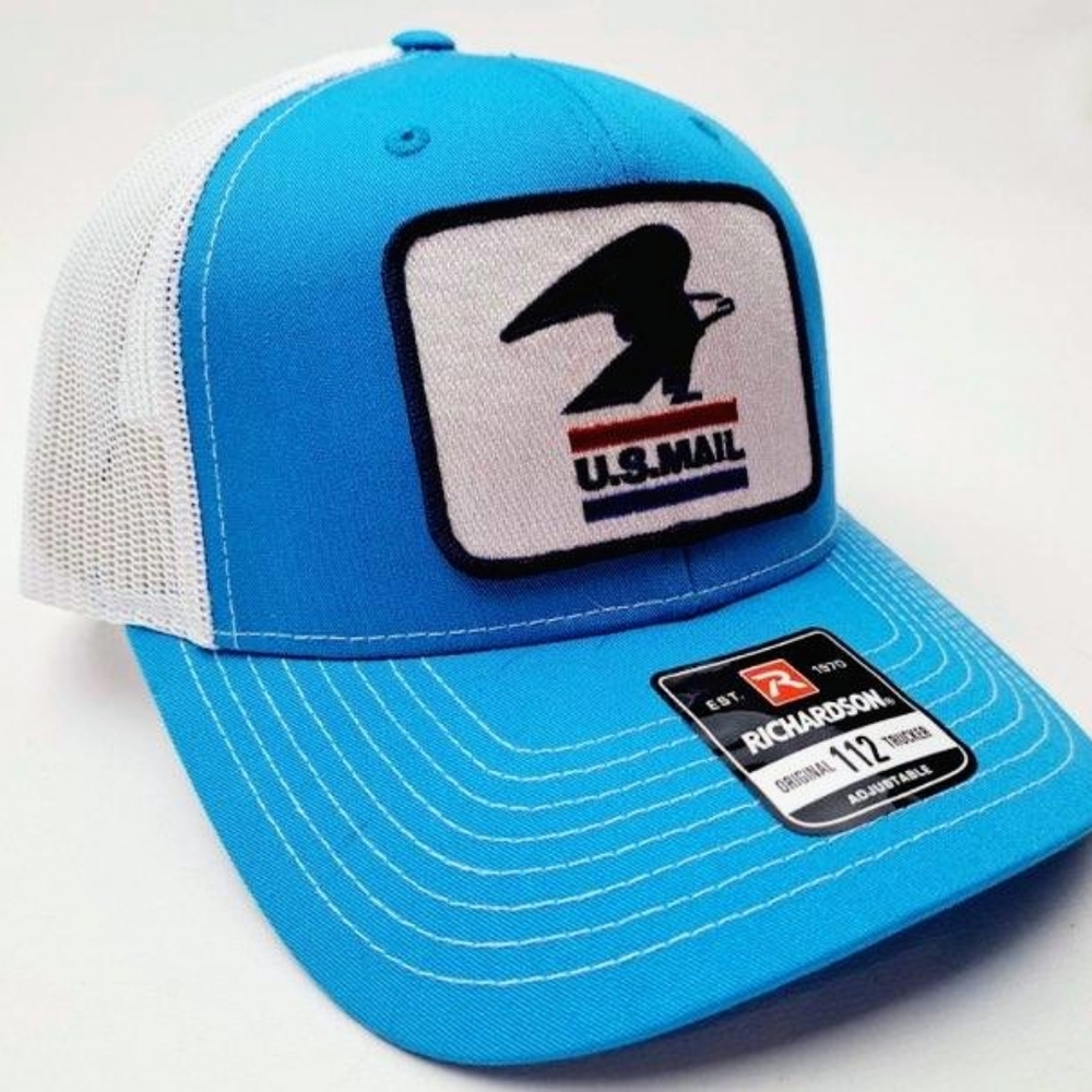 Mail Worker Post Office Postal Worker Trucker Mesh Snapback Cap Light Blue USPS